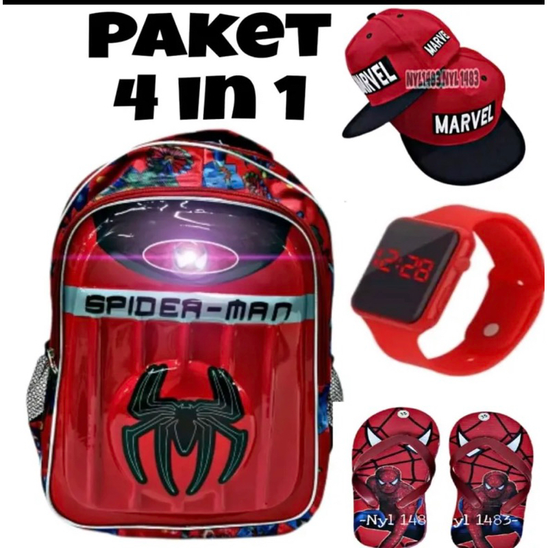 Tas anak laki laki tk dan paud tas ransel anak karakter marvel spiderman led tas punggung anak murah