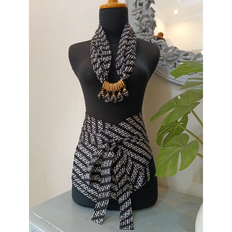 Set Kalung anggur & obi belt batik cap / sabuk kimono wanita modern