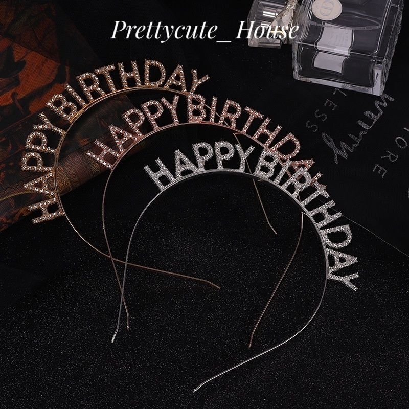 Bando Happy Birthday Aksen Berlian Imitasi / Bando Ulang Tahun Premium
