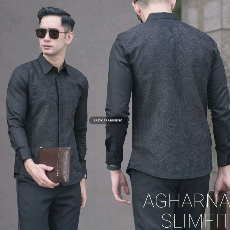 Baju Batik Pria Lengan Panjang Slim Fit Premium Modern Full Furing Katun Halus Sragenan Motif Agharna