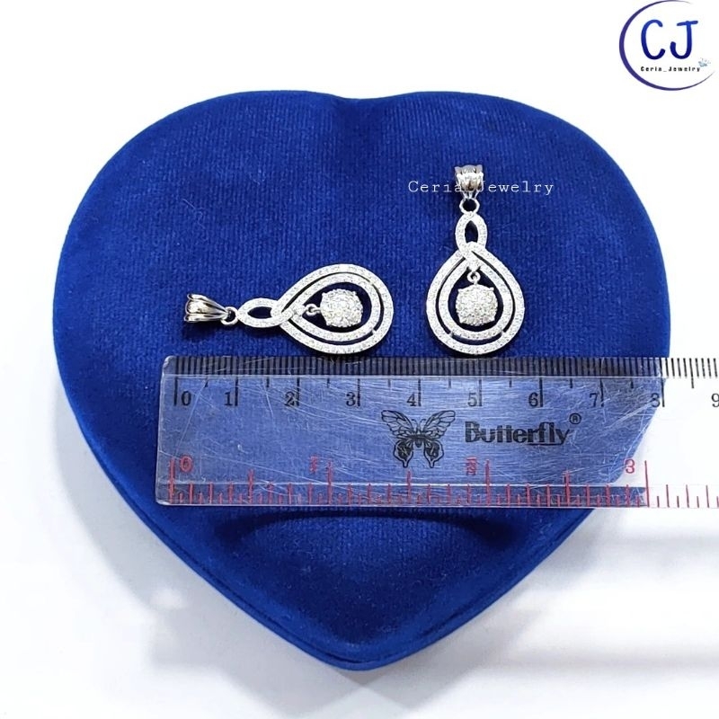 Kalung Perak Wanita Silver Asli 925 Lapis Emas Putih Cassandra Flexy Italy Liontin Permata Oval Gelombang - Perhiasan Perak Asli