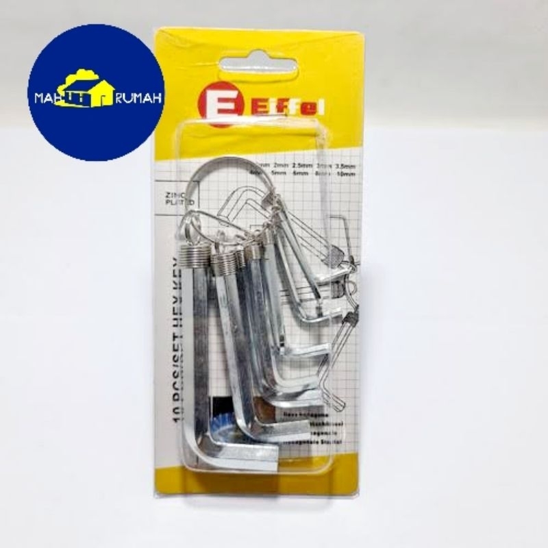 KUNCI L HEX KEY Segi 10pcs S3T CHROME Crom / HITAM 1.5mm - 10mm - EIFFEL