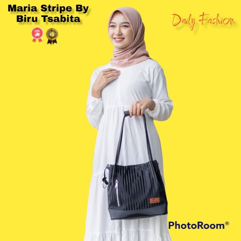 MARIA STRIPE BY BIRU TSABITA BAHAN CHOCOLY ANTI AIR WATERPROOF PREMIUM TAS KERJA KULIAH KANTOR