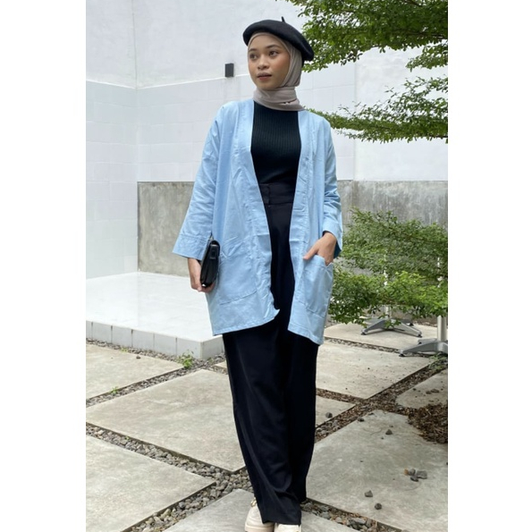 Outer Linen Oversize, Cardigan Wanita Bella