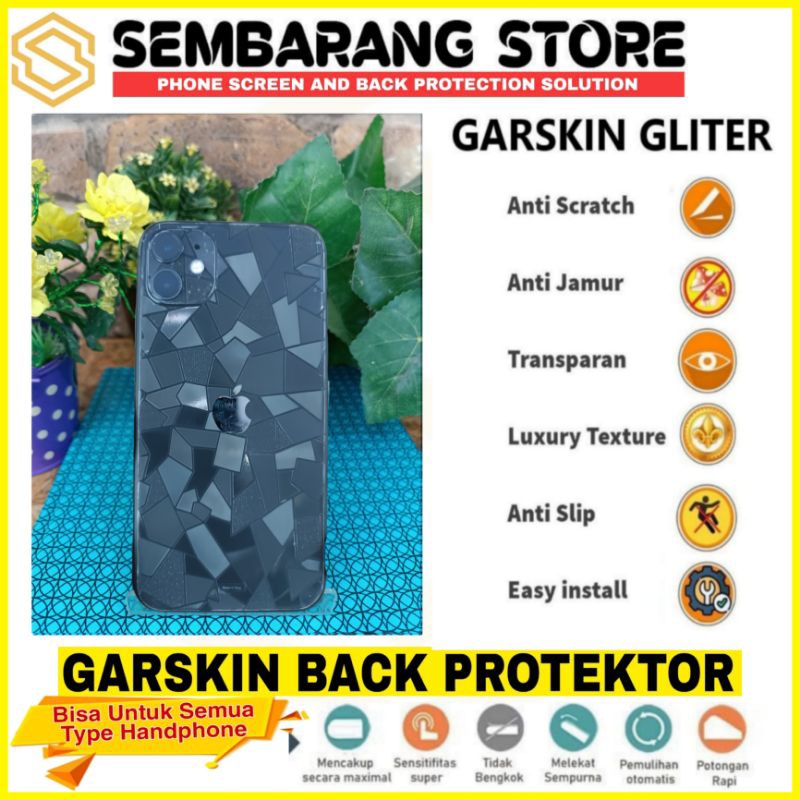 Garskin Back Protector Transparan Glitter skin abstrak Skin Anti Jamur Semua Type Hp Tinggal Pasang 