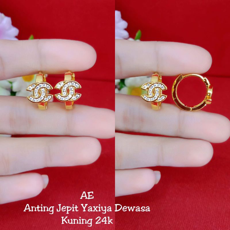 anting jepit cc lapis emas 24k