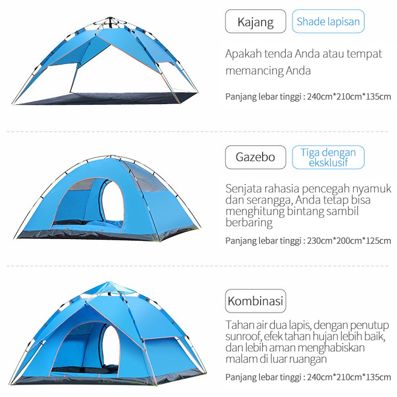 Tenda Camping 3-4 Orang Portable Waterproof Camping Tent / kebutuhan semalam yang liar Aksesoris Tenda