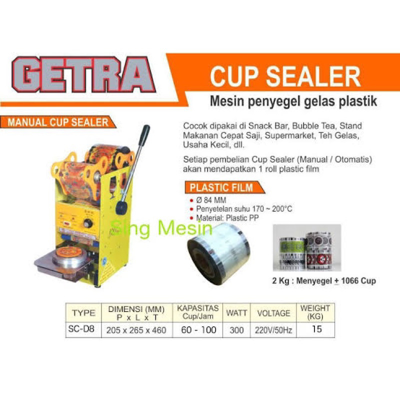 CUP SEALER GETRA MANUAL TYPE SC-D8 GARANSI RESMI ASLI / ALAT PRESS PLASTIK GETRA
