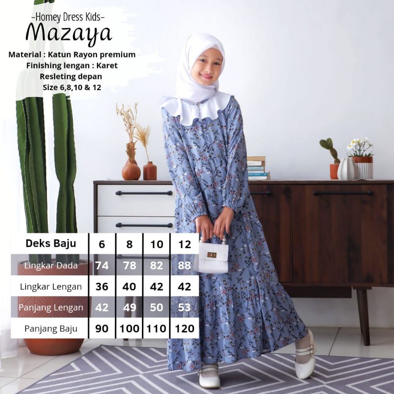 Gamis Anak Motif Bunga Homey Dress Anak Mazaya Gamis Anak Muslimah Usia 4-12tahun Bahan Katun Rayon Premium Nyaman Dipakai| Bisa Cod