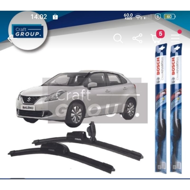 sepasang wiper bosch frameles Suzuki all new baleno