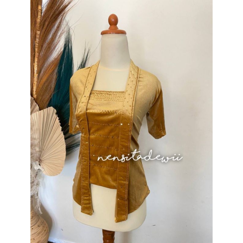 Kebaya Lengan Pendek - Payet, Model Kutubaru | Warna Gold