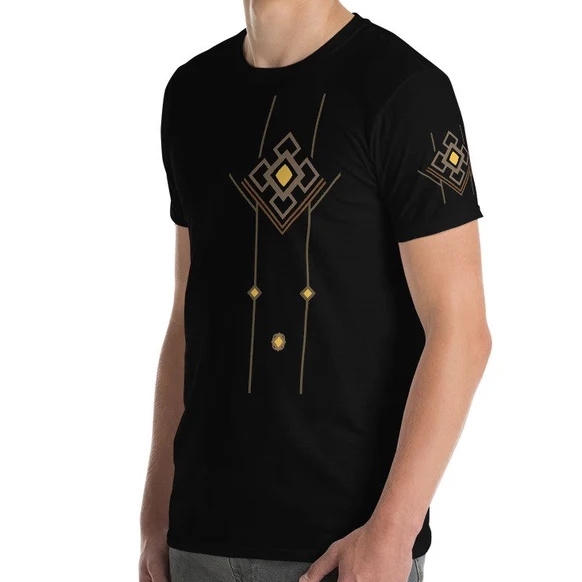 Tshirt Zhongli Pattern Black Anime Gaming Genshin Impact Premium Unisex