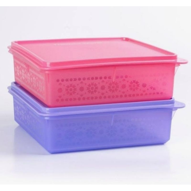 wadah cake tupperware snack and stor pink dan ungu