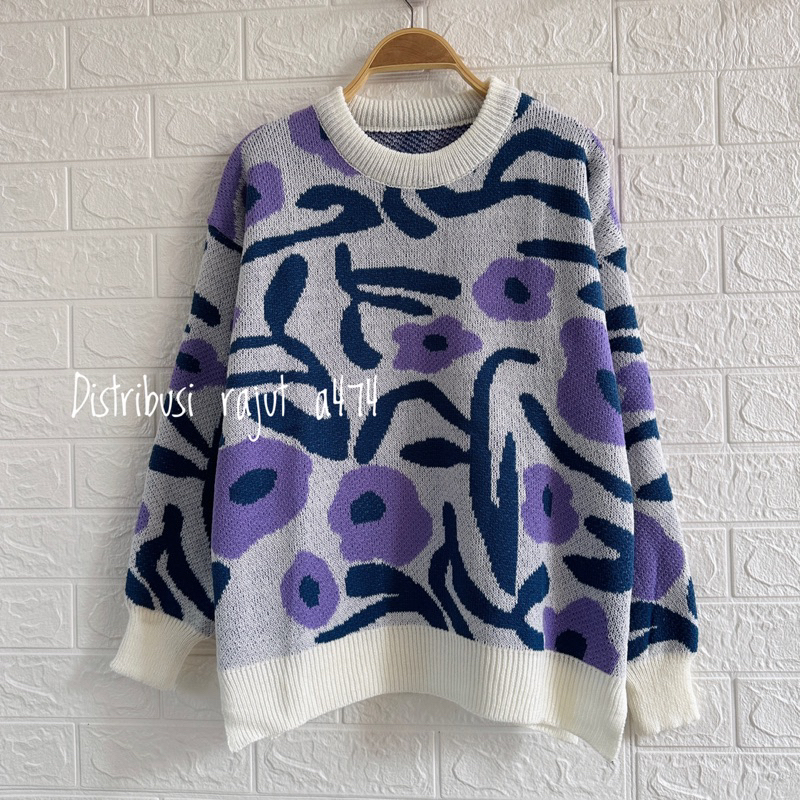 TASYA CLAIRE TOP KNIT SWEATER RAJUT OVERSIZE MOTIF BUNGA LD 120 ATASAN LENGAN PANJANG