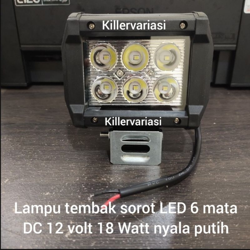 Lampu tembak sorot LED 6 mata kotak 18 watt besar super terang diam cree worklight