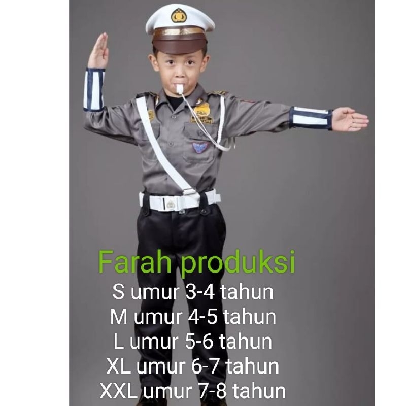 Baju Seragam Polisi Anak TK | POCIL Kostum Carnaval | Paket Komplit |  Size S | Size M | SIze L | Size XL| Size XXL