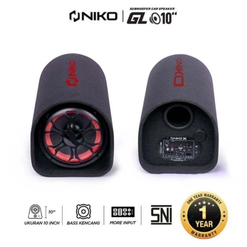 NIKO GL10 Speaker Tabung Subwoofer Mobil 10 inch 100 Watt Bluetooth Radio