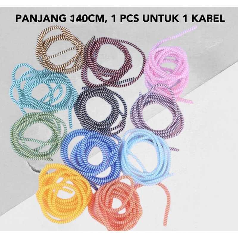 pelindung kabel. spiral kabel. pelilit kabel Pelindung kabel  1.4 M REAL / 1 KABEL CUKUP 1 PCS / PELINDUNG KABEL CHARGER SPIRAL PROTECTOR DATA CABLE 3 WARNA - WARNI