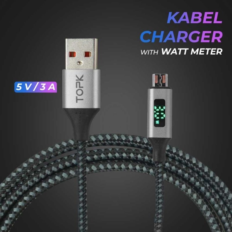 TOPK Kabel Charger Micro USB + Type C TPE 3A 1 Meter with Watt Meter