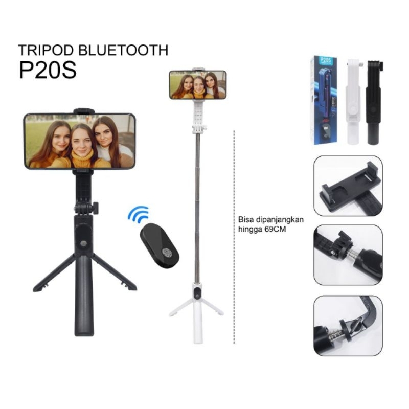 TRIPOD TONGSIS BLUETOOTH MODEL P20S SELFI STICK TONGKAT SELFI TRIPOD HP