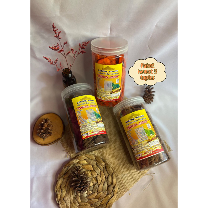 

PAKET HEMAT Keripik pisang Lampung isi 3 toples varian rasa boleh mix