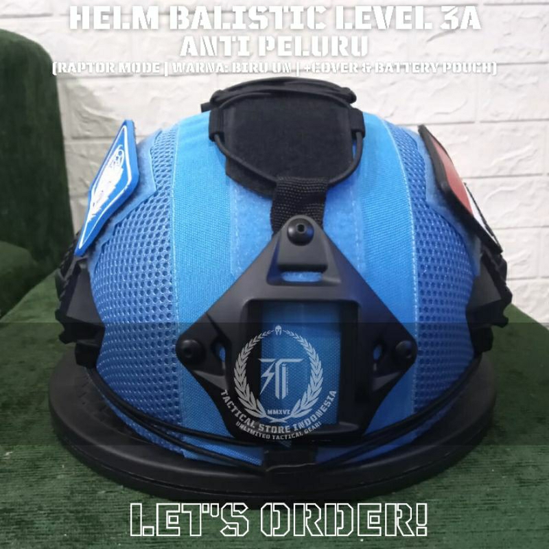 EXCLUSIVE! Helm Tactical Balistic Level 3A Biru UN Model Rel Wendy Versi Kuping Pendek - Helm Anti Peluru TNI POLRI UN