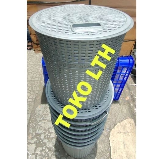 KERANJANG BAJU PAKAIAN KOTOR MOTIF ROTAN BULAT SILVER ABU LAUNDRY BASKET BAG WADAH KOTAK HAMPERS