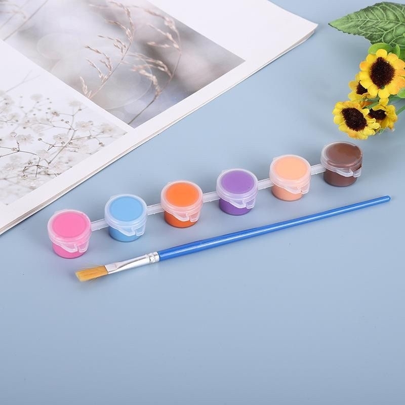 

1 set Cat lukis akrilik 6 warna 3ML+1kuas/Cat akrilik/cat lukis/stereofom/cat air/gabus/edukasi anak