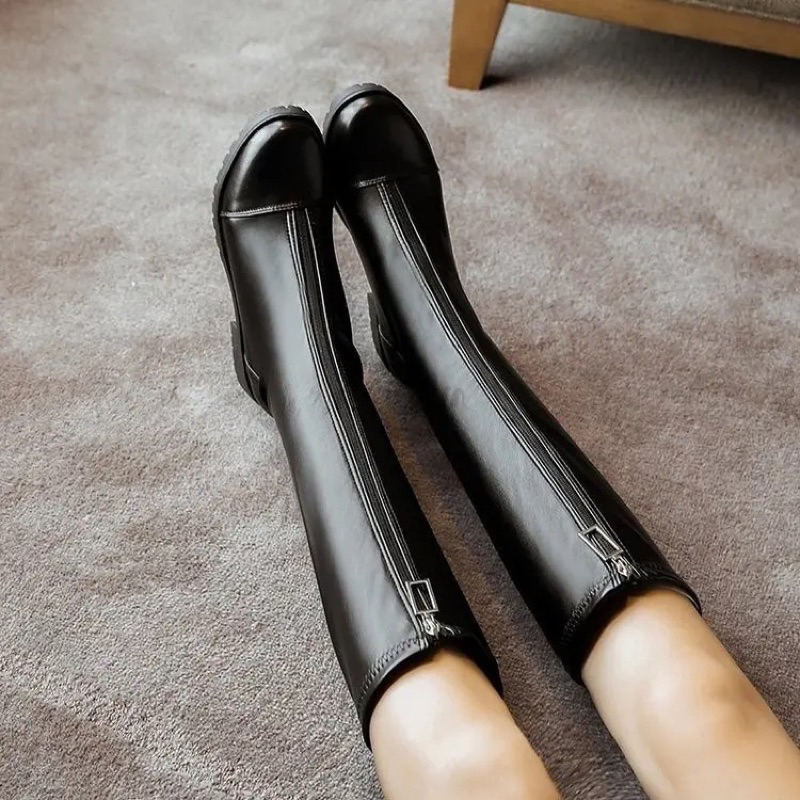 Winter Knee Boots Waterproof Boots Wanit Aksen Kulit Selutut