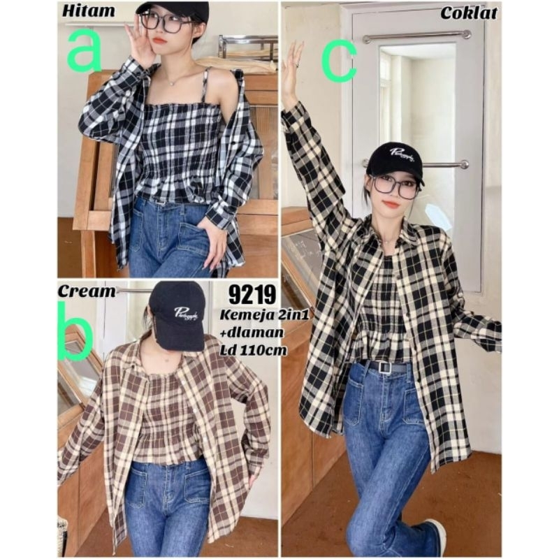 202 Blouse kemeja import 2in1 one set blouse+inner Kemeja 2in1 lengan panjang  import