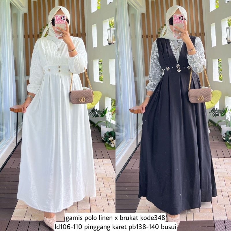 gamis polo linen x brukat kode348 by alvaro collection busui gamis polos putih brocade