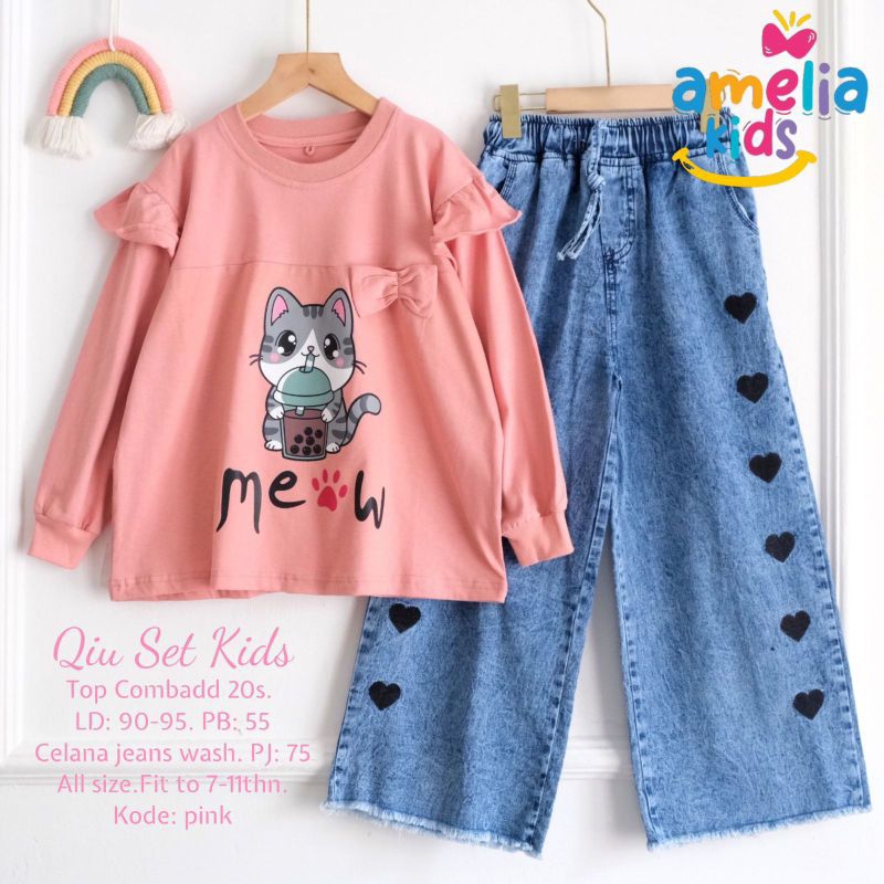 SETELAN CELANA ANAK // ATASAN COMBAD + CELANA JEANS // QIU SET KIDS // MIYA SET KIDS ORI AMELIA KIDS