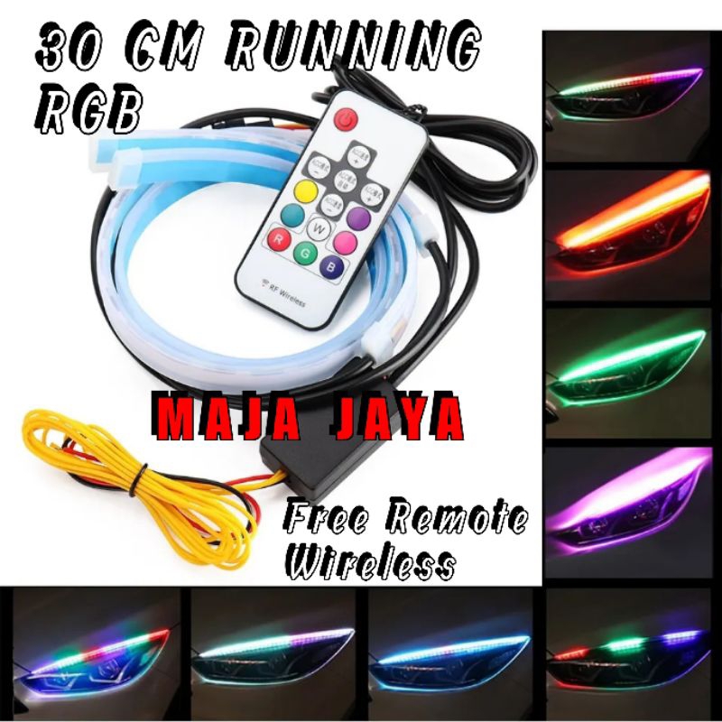 Lampu alis Running 30 cm RGB plus remot 12 Volt Bisa motor dan mobil