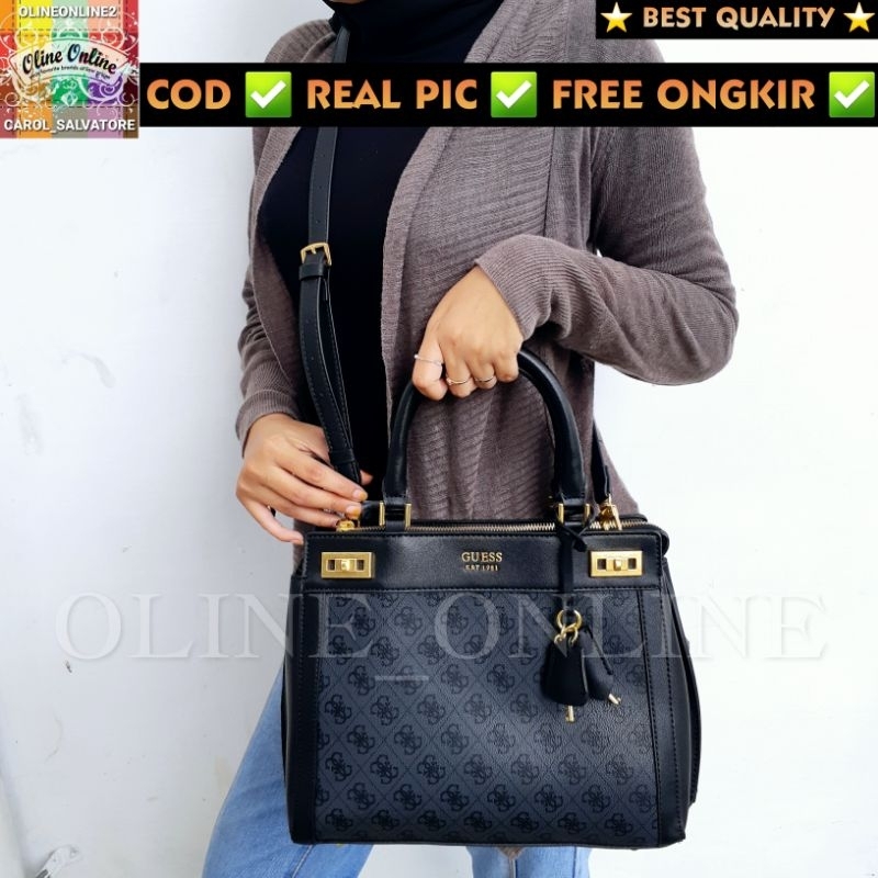 [oline_online] tas katey satchel Big size large sling bag with long strap canvas bag pvc logo batik brown yellow coffee white pink black selempang pundak jinjing Ready stock cirebon majalengka indramayu kuningan tegal brebes losari GS GB sindang laut