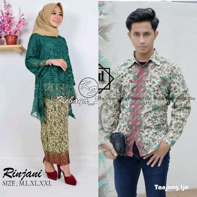 kebayashopp couple kebaya rinjani HITAM + kemeja panjang mix rok plisket /couple kebaya keluarga/couple kebaya tunangan/couple wisuda/coupel sarimbit keluarga