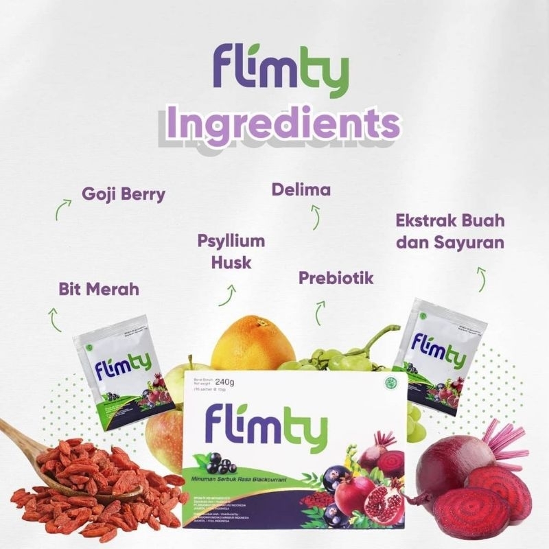 

FLIMTY FIBER ORIGINAL DIET & DETOX 1 BOX 16 SACHET RASA BLACKCURRANT HALAL