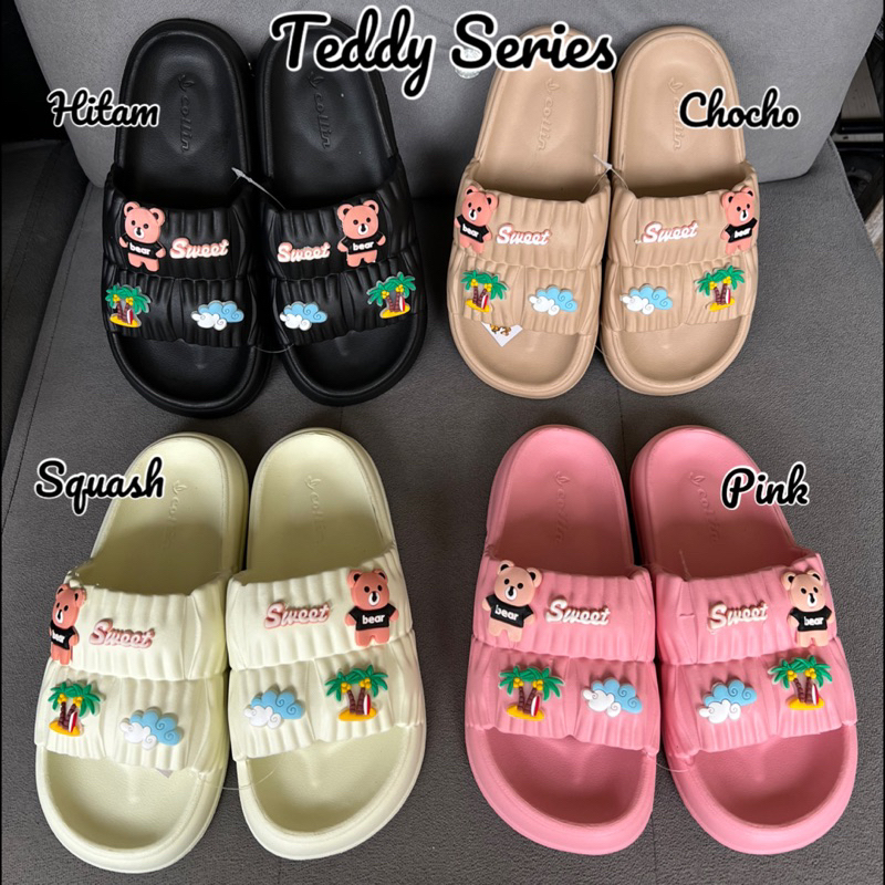 SANDAL SLOP DEWASA JELLY CEWEK/ SANDAL RUMAH MOTIF TEDDY BEAR