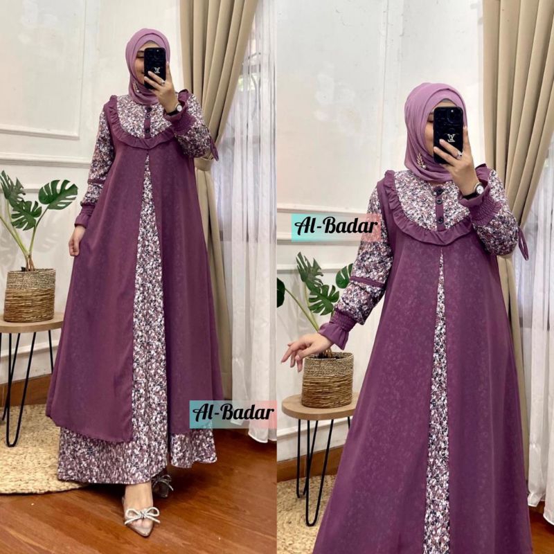 Gamis outher motif motif bunga shakila import mix ceruty
