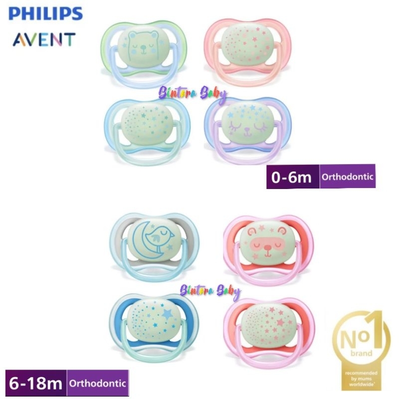 Empeng Avent Philips Avent Soother Pacifier Glow in The Dark 0-6m newborn soother Ultranight 6-18 bulan