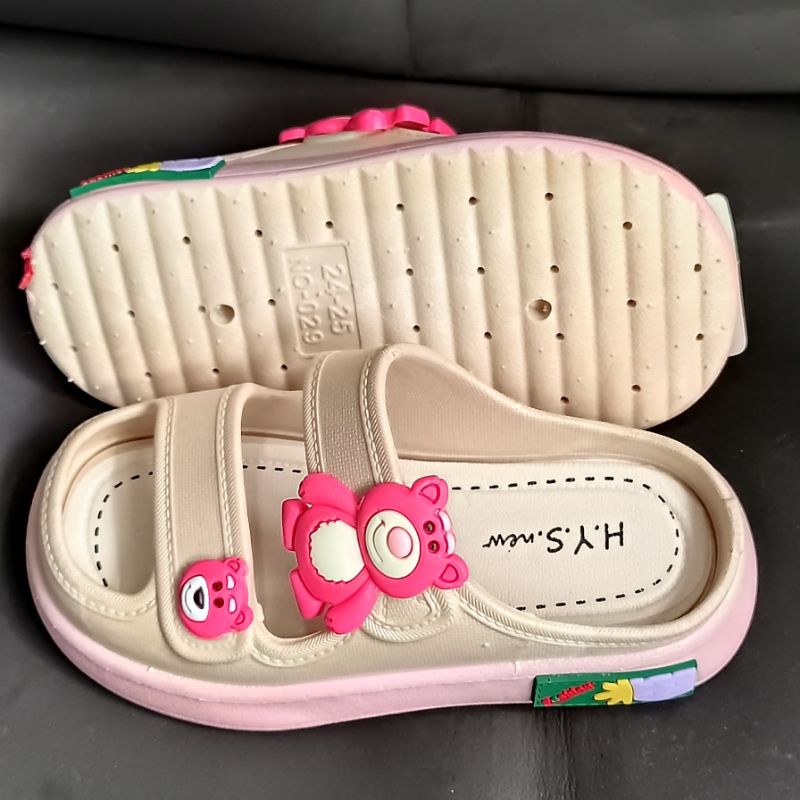 Sandal anak perempuan HYS Original Ban 2 size 24-29 Sandal import anak wanita Sendal trendy Selop doble ban Cute motif Lotso bear