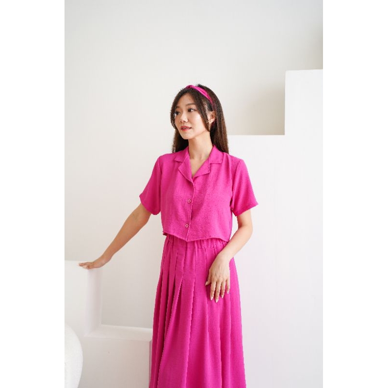 04569 MADIECA BUTTON COLLAR AIRFLOW LONG SKIRT SET ROK,