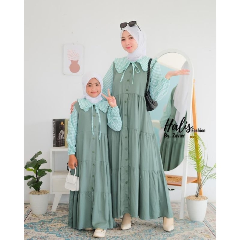 Gamis couple kombinasi kotak by halis || gamis couple murah || dress anak cantik
