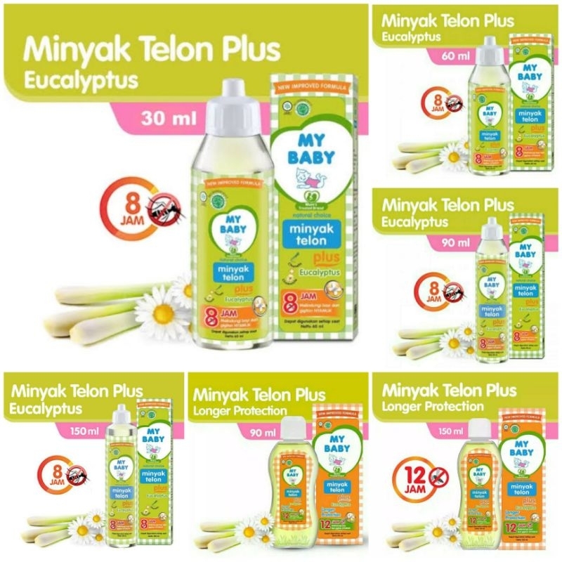 Minyak Telon My Baby Plus 8 Jam 30ml/60ml/90ml/150ml dan Long Protection 12 Jam kemasan 90ml /150ml