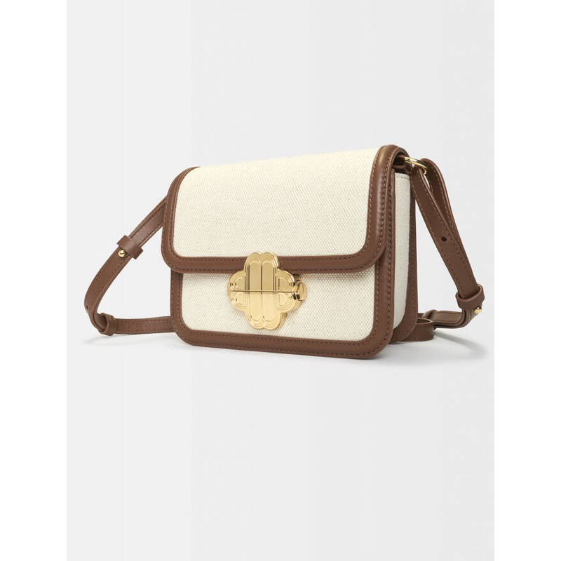 Maje paris clover mini LEATHER AND MATERIAL MIX BAG in tabacco