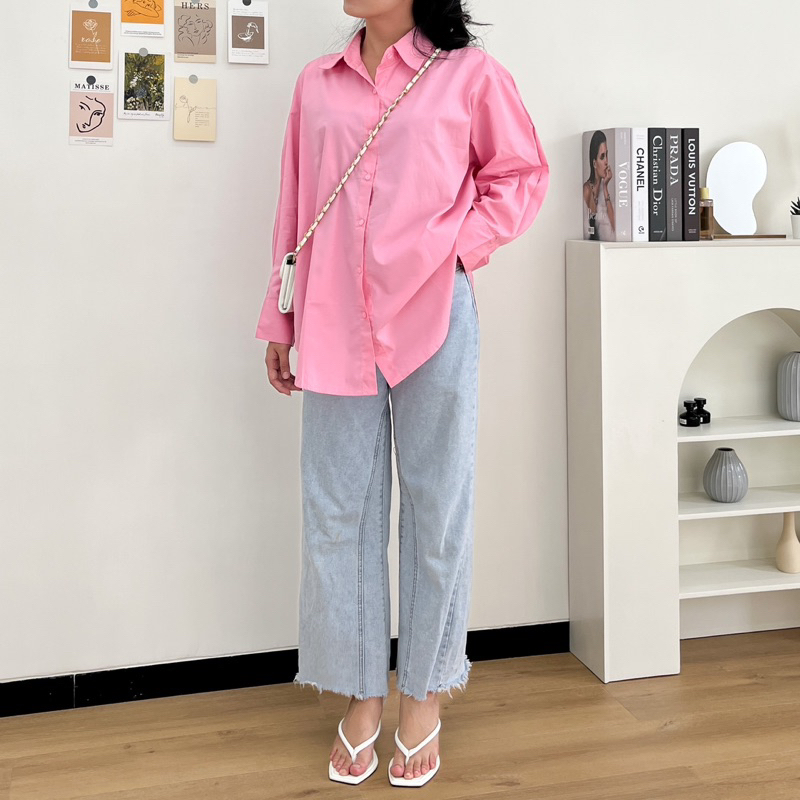 (𝐑𝐨𝐬𝐞𝐥𝐥𝐚𝐜𝐥𝐨𝐬𝐞𝐭) Colorpop Oversized Shirt | Kemeja Poplin | Kemeja Oversized Wanita