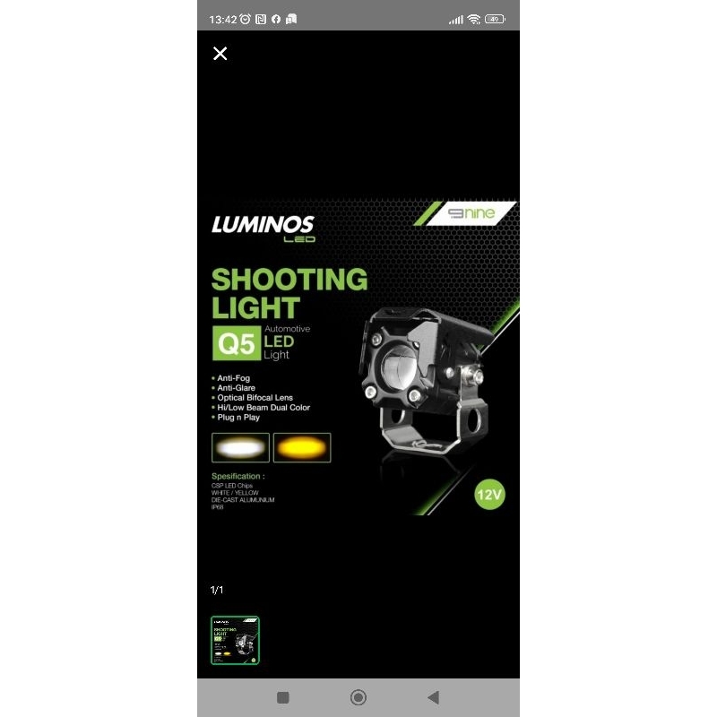 Lampu sorot Luminos LED Laser Q5 hi -/Lo putih kuning