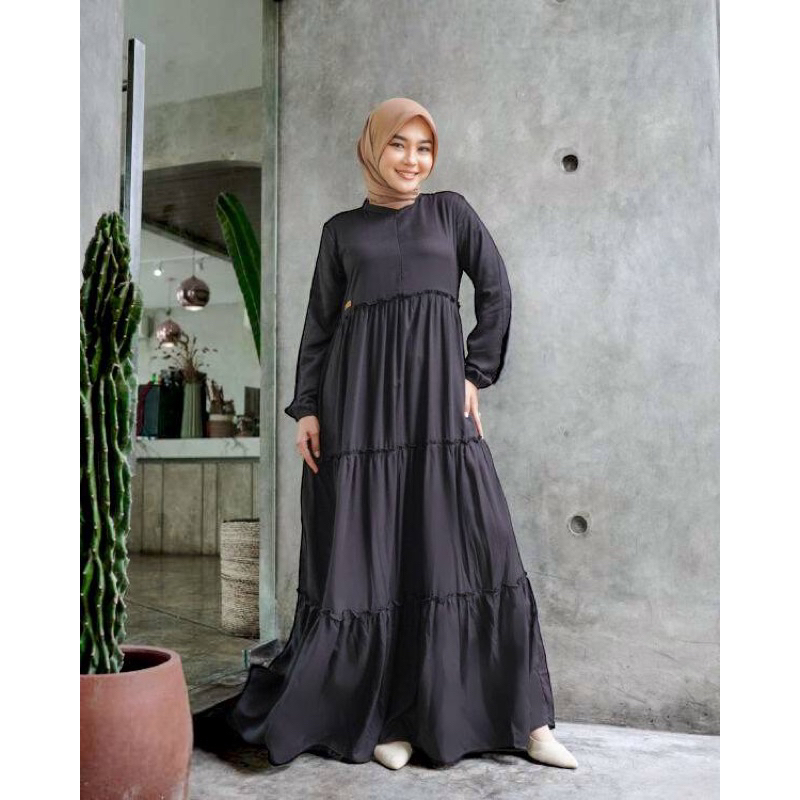 GAMIS POLOS SIMPLE WANITA GAMIS SUSUN ZIPPER RESTLETING DEPAN GAMIS HITAM PUTIH BASIC