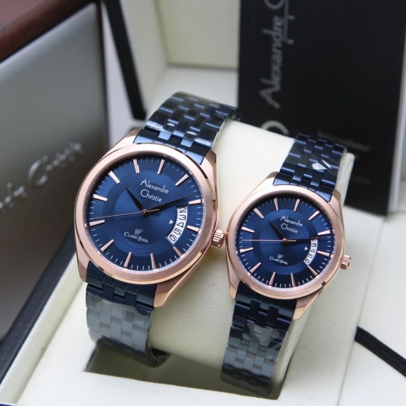 JAM TANGAN COUPLE ALEXANDER CHRISTIE AC 8674 BIRU ROSEGOLD AC 8674 ORIGINAL