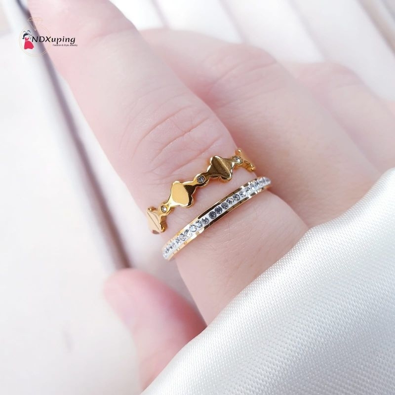 Cincin Wanita Fashion Titanium Double Cantik Dan Simple N08032305