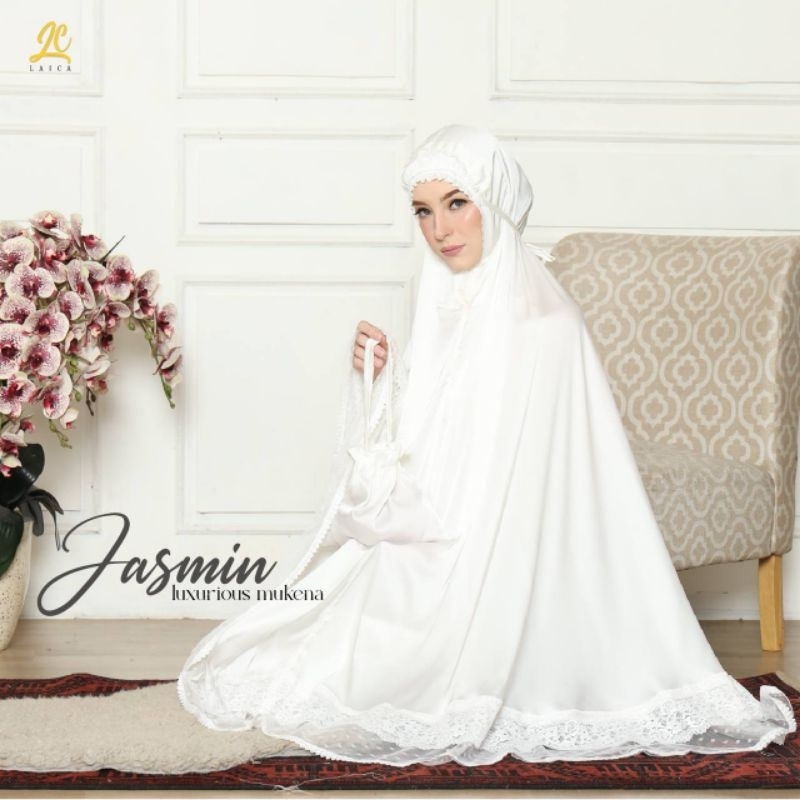 Mukena Putih Polos Prayer Set Bahan Satin Premium rukuh dewasa Jasmin by Laica